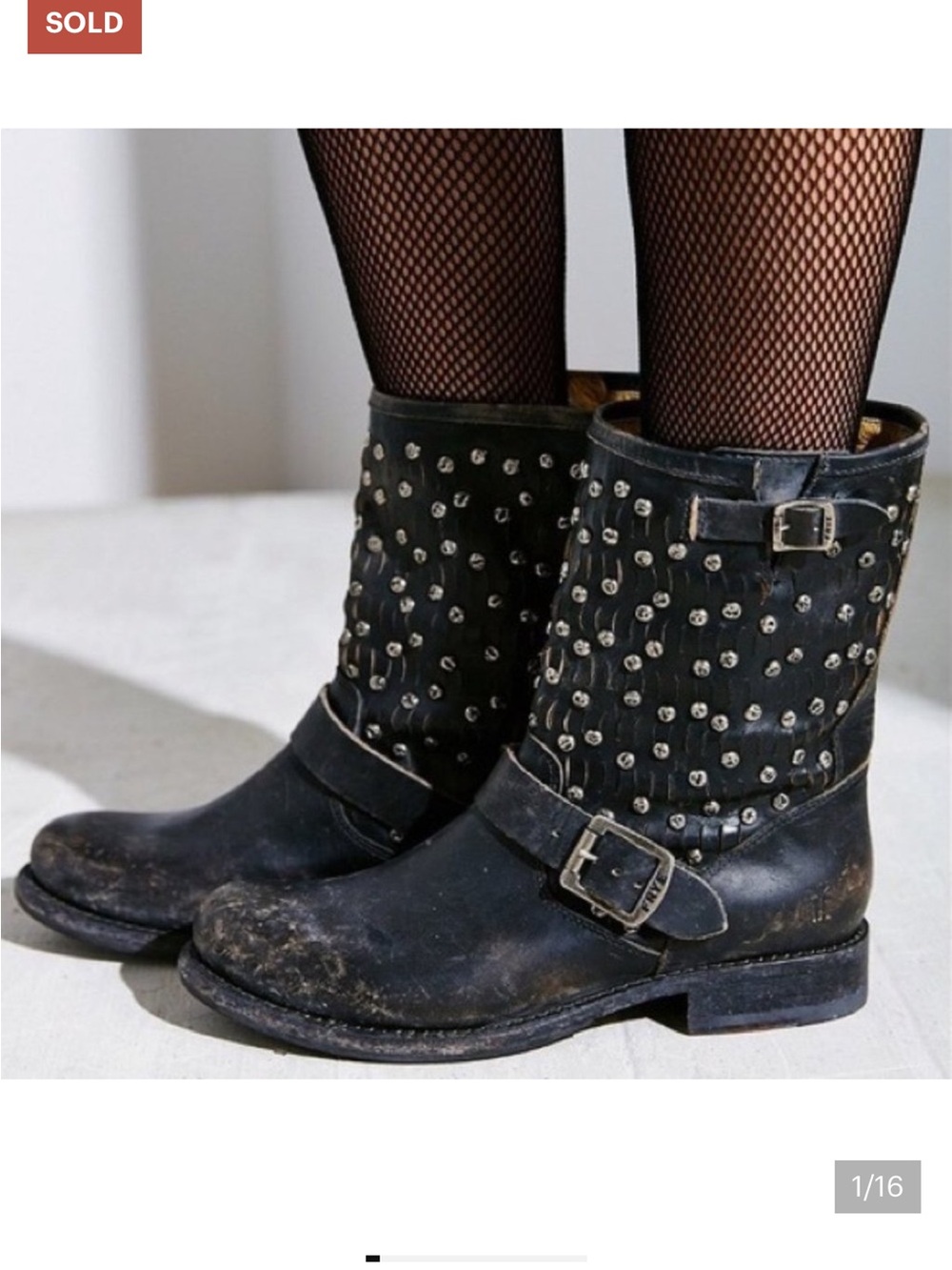 FRYE AND CO. Black Studded Leather Mid-Calf Buckle Boots